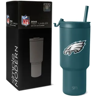 Simple Modern Offiziell lizenziertes NFL Philadelphia Eagles Becher mit Klappdeckel und Strohhalmen, isolierter Becher aus Edelstahl, Geschenke für Männer und Frauen, Trek Kollektion, Philadelphia