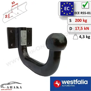Westfalia Verlängerte Kupplungskugel mit 4-Loch Halterung Anschraubplatte 56x83mm AHK-Bock