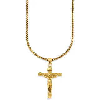 bruno banani Kette mit Anhänger »Schmuck Geschenk Halskette Kreuz Gravur INRI Venezianerkette«, gelbgoldfarben