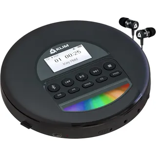 Klim Nomad Tragbarer CD-Player Discman mit langlebigem Akku - Inklusive Kopfhörer - Kompatibel mit CD-R, CD-RW, MP3 - Mit TF-Reader, Radio FM, Bluetooth - Ideal für Autos - NEU 2022