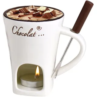 Schokofondue Tasse, 200ml Keramik Schokoladenfondue Tasse, Schokoladen Fondue Becher Set, Mehrzweck Chocolate Fondue Set Mit Gabel Und Teelicht Für Käse Schokolade Butter Karamell
