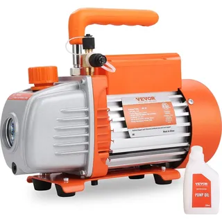 Vevor Vakuumpumpe 150W Unterdruckpumpe 1-stufig Klimaanlage Pumpe 100L/min Durchfluss 1440U/min Drehzahl 0,64/1,27cm Sae Einlass Vakuumgeräte 5Pa