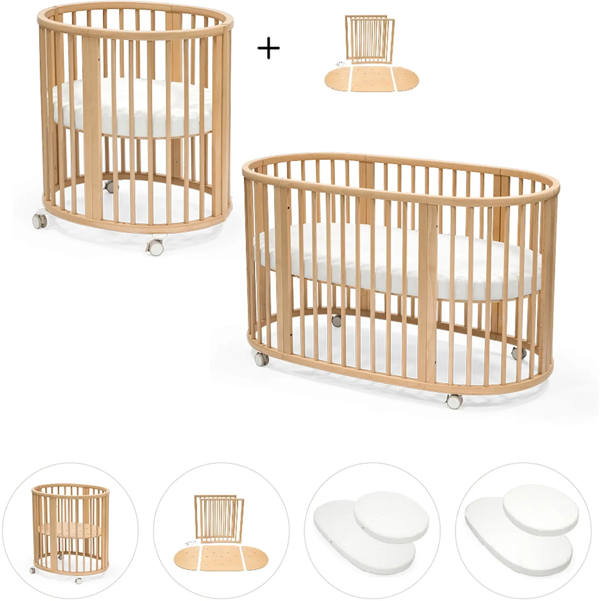 Stokke® SleepiTM Bundle Sleepi Mini inkl. Umbausatz, 2 Matratzen und Spannbetttüchern, natur