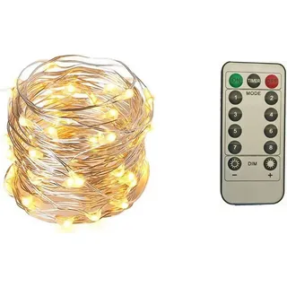 Fachhandel Plus Micro LED Lichterkette 100 LED Timer Dimmer Fernbedienung 8 Funktionen Indoor Outdoor