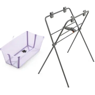 Stokke Flexi Bath (Lavender) + Flexi Bath Stand - Babybadewanne für Babys bis 10 kg - Faltbar, langlebig und einfach zu verstauen - Bequem zu Hause oder auf Reisen zu verwenden
