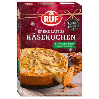 RUF Spekulatius Käsekuchen, winterliche Backmischung für einen locker-cremigen Käsekuchen mit Spekulatius-Gewürz und Spekulatius-Keks-Streuseln