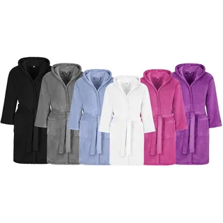 Kinderbademantel Kuschel Soft Fleece mit Kaputze & Taschen Jungen, Mädchen (176, Weiss) Microfaser Mantel / Bademantel Kinder - 176