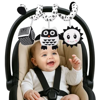 Mexgcom Kinderwagen Spielzeug, Schwarz Weiss Spielzeug, Babyschale Spielzeug Baby Spielzeug 0-6 Monate, Kontrast Hängespielzeug Baby Spielzeug (Eulen)
