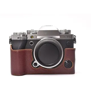 Rieibi Fuji XT5 Schutzhülle für X-T5 Digitalkamera, Leder, Halbtasche für Fuji X-T5, Coffee