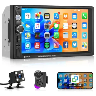 Rimoody Autoradio 2 Din mit Bluetooth IOS/Android Mirror Link 7 Zoll Autoradio Doppel Din mit Bluetooth FM/USB/AUX/TF/MIC Digital Media Receiver Lenkradsteuerung Rückfahrkamera Fernbedienungen