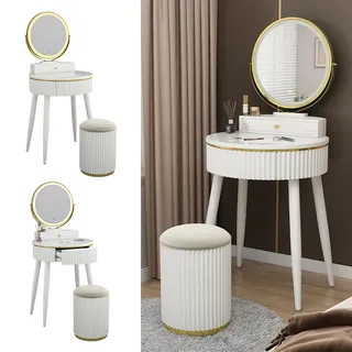 Vicco Schminktisch Gesa, 60 x 133 cm, Weiß, Frisiertisch mit LED-Spiegel