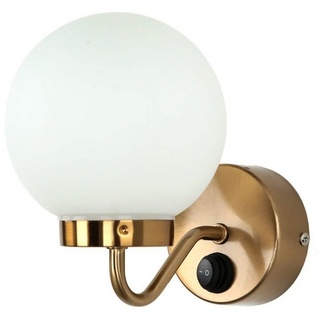 Licht-Erlebnisse - Jugendstil Wandlampe mit Schalter in Messing Weiß Glas Kugelschirm Wand Lampe