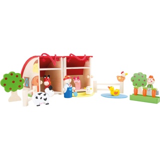 small foot Spielwelt Bauernhof aus Holz, tragbarer Holzbauernhof mit Zubehör, für Kinder ab 3 Jahren, 10124