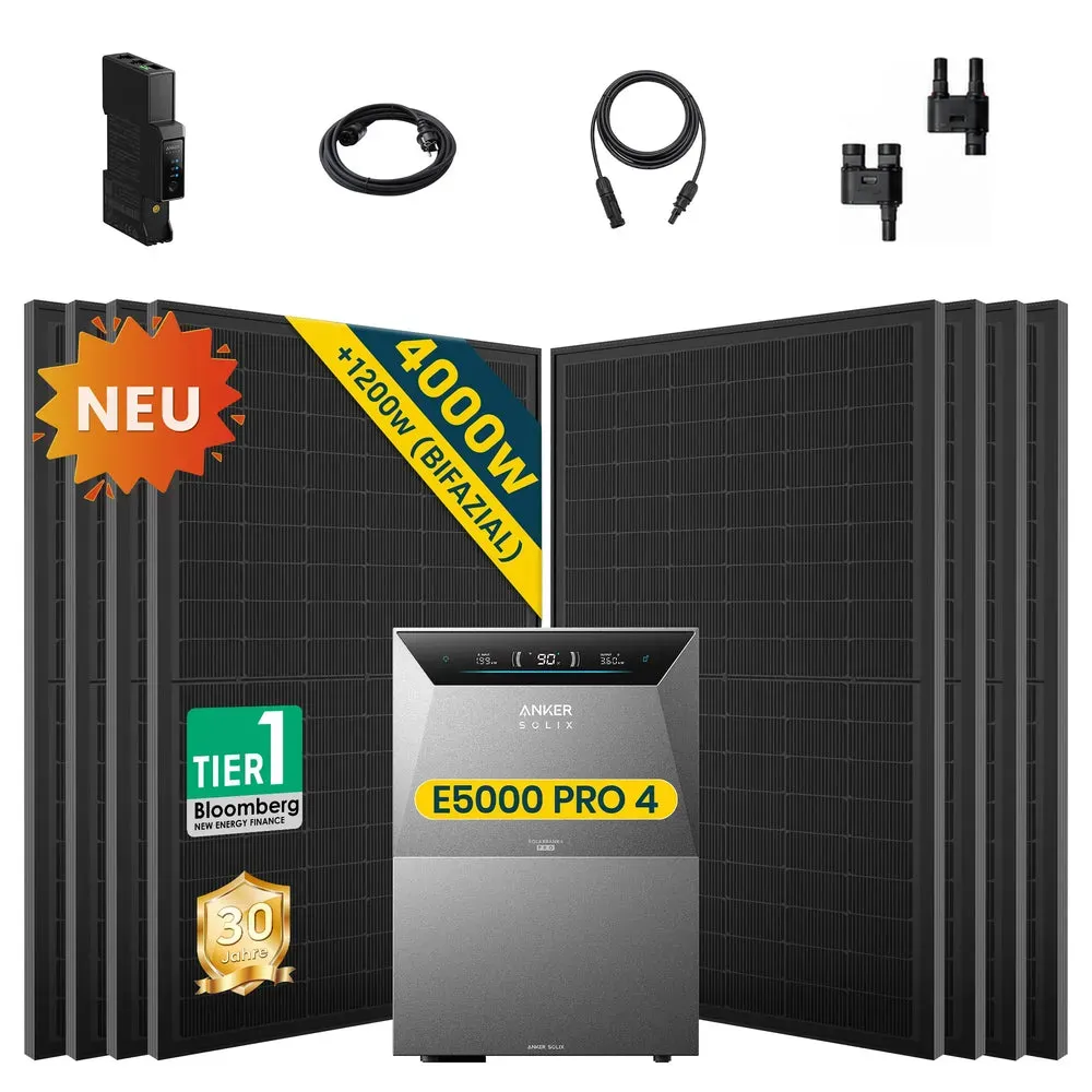 Balkonkraftwerk mit Speicher Anker SOLIX Solarbank 4 E5000 Pro 5kWh, Komplettes Photovoltaiksystem - 500W x8 / 1x BP5000 🔥 / Ohne Halterung