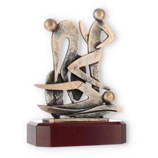 Pokal Zamakfigur Triathlon altgold auf mahagonifarbenen Holzsockel 19,0cm