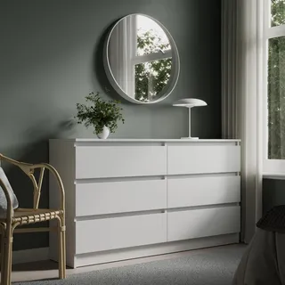 home collective Kommode mit 6 Schubladen 140x78 cm Kommode weiß Holz Schrank mit Schubladen Sideboard Highboard Anrichte Organizer Breite 140 cm Höhe 78 cm