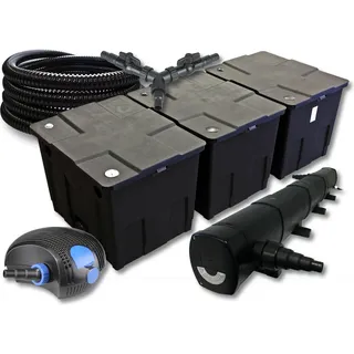 Wiltec SunSun, Brunnen + Gartenteich, Filter Set 90000l Teich mit 72W Teichklärer,100W ECO Pumpe 25m Schlauch