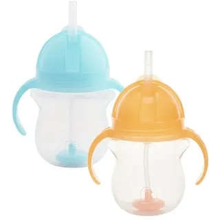 Munchkin Click Lock Tip & Sip Strohhalm-Becher-Set, Baby-Trinklernbecher mit Strohhalm für Kleinkinder, BPA-frei, auslaufsicher, 7oz/207ml, 2er-Pack, Blau/Orange