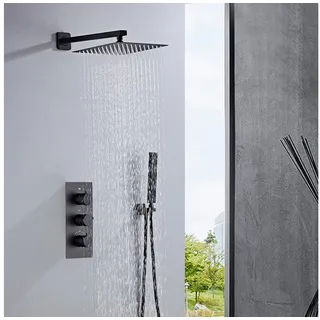 SaniteModar Duschsystem mit Duschmischer Schwarz 25×25 cm