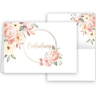 Klasse 10x Einladungskarten Rosen Aquarell mit Umschlägen Klappkarten Einladung Party Geburtstag Umschläge elegant Hochzeit Jubileum 20 30 40 50 60 70 80, weiß Rosa