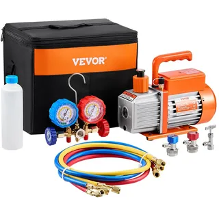 Vevor Vakuumpumpe und Manometer-Kit 3,5CFM HVAC Einstufige Unterdruckpumpe Kompatibel mit den Kältemitteln R134a, R22, R12 und R502