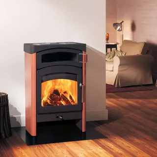 Austroflamm Pallas Back Kaminofen Keramik Erde + 1 m3 Kaminholz gratis