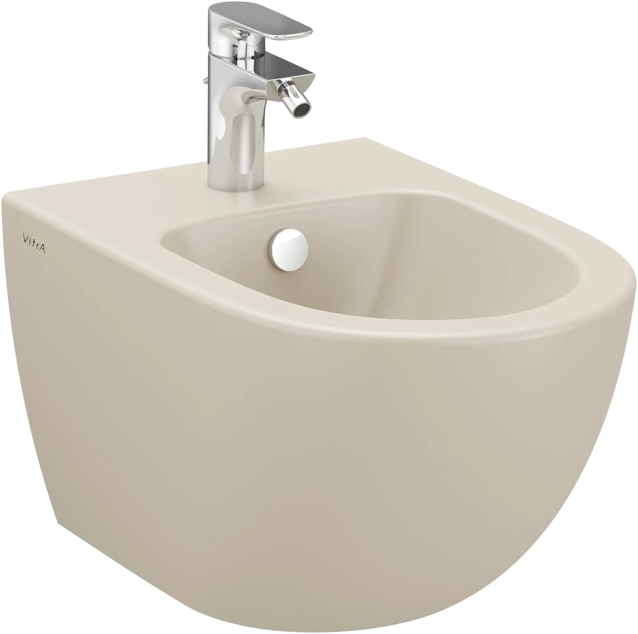 Sento Wand-Bidet 37 x 54 cm mit verdeckter Befestigung V-Fit 2.0 mit Hahnloch mit Überlaufloch Sandbeige Matt