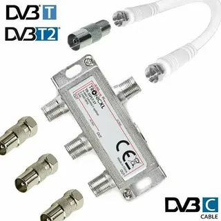 IEC Breitband Kabel Verteiler 3-fach TV Splitter DVB-T Kabelfernsehen DVB-C Kabelfernseh DVBC Antennenverteiler Sat Weiche HDTV digital fernsehen