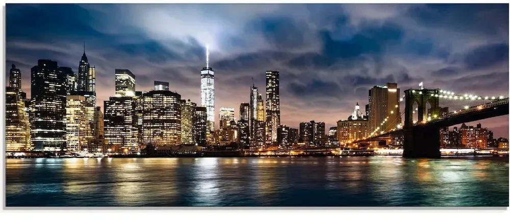 Artland Manhattan Skyline Nacht Wandbild (125 x 50 cm)
