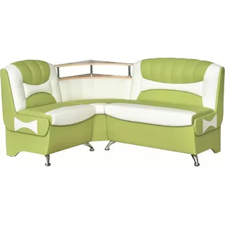 RODNIK Eckbank Samba, Sitzbank grün-weiß, Kunstleder, mit Ablage und Stauraum, Polsterbank, Truhenbank 164x128 cm