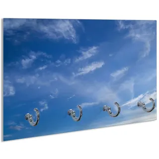 Wallario Schlüsselbrett Blauer Himmel mit vereinzelten Wolken, (inkl. Aufhängeset), 30x20cm, aus ESG-Sicherheitsglas blau