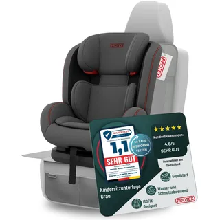 PROTEX© Kindersitzunterlage - ISOFIX-geeignet, Anti-RUTSCH-Unterfläche | Wasserabweisender & besonders hochwertiger 600D Stoff mit gepolsteter Sitzfläche (L), (grau)