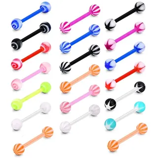 LuLiyLdJ 20er-Pack Zungenpiercing, Brustwarzenpiercing, Flexibler Zungenpiercing-Stab aus Kunststoff, Zungen- und Brustwarzenpiercing-Set