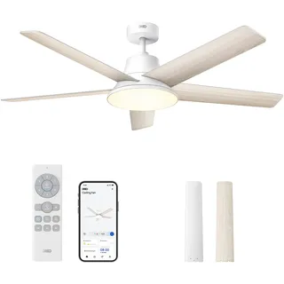 Dreo Smart Deckenventilator mit Licht, 132 cm, 12 Geschwindigkeiten, 3 Modi, stufenlos dimmbares LED-Beleuchtung, leiser DC-Motor, 12H-Timer, Fernbedienung/APP/Alexa, für Innenräume, Weiß