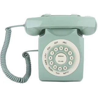 Dpofirs Grünes Vintage-Telefon, klassisches Retro-Festnetztelefon im Alten Stil, kabeebundenes europäisches Telefon mit großen Knöpfen für Home Desk Office-Dekorationsgeschenk