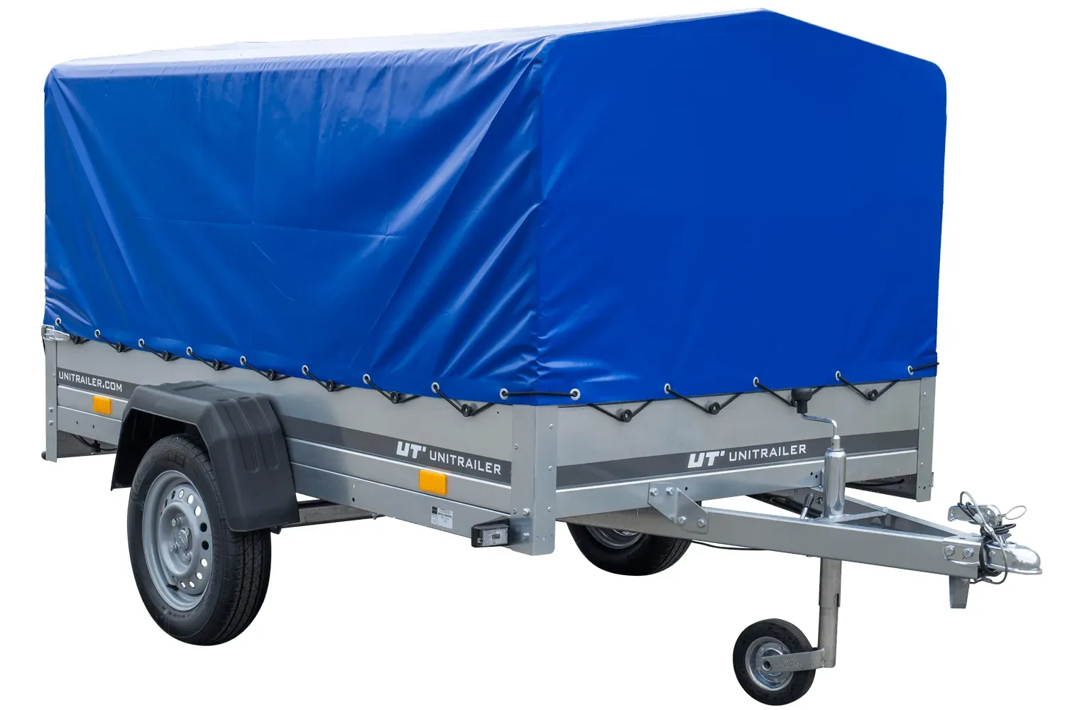 PKW-Anhänger GARDEN TRAILER 230 FD mit Stützrad, 80 cm hohem Spriegel und blauer Plane