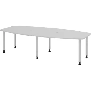 bümö Konferenztisch oval 280x130 cm großer Besprechungstisch in grau, Besprechungstisch mit Gestell in silber, Meetingtisch für 10 Personen,