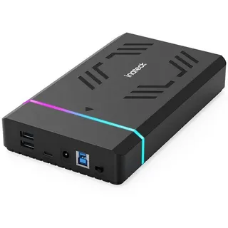 Inateck RGB 3.5 Zoll Festplattengehäuse, USB 3.0 Externes Festplattengehäuse für 2.5''/3.5'' SATA HDD und SSD, mit Erweiterungsanschlüssen und 12V/2A Stromadapter, unterstützt bis zu 20TB, FE3003