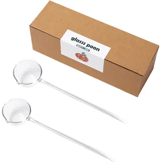 2-teiliges Glasschöpflöffel-Set, transparenter Suppenlöffel mit langem Griff, zum Servieren und Rühren, Kaffeekelle aus Borosilikatglas, Suppenkelle