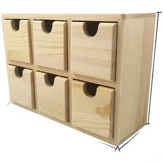 GLFLOW Kleine Aufbewahrungsbox mit sechs Schubladen, Holz, Schiebedeckel, Schreibtisch-Organizer, 21 x 7,5 x 14,5 cm, natürliches Finish, für Büro oder Zuhause
