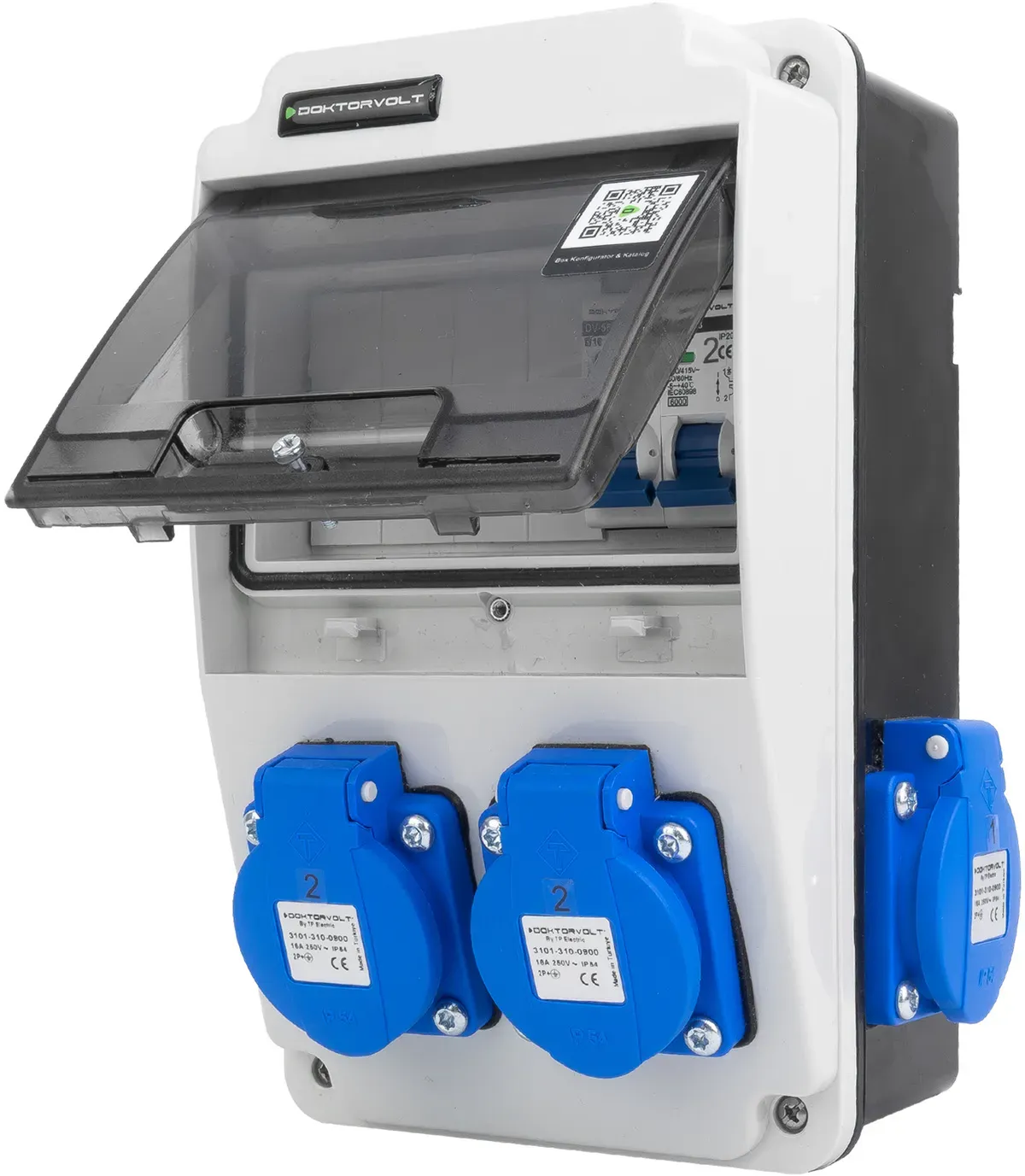 Wandverteiler XS 16A 2x230V IP44 kompakter Stromverteiler mit Leitungsschutzschalter Komplett Verdrahtet Doktorvolt DV-6517-D