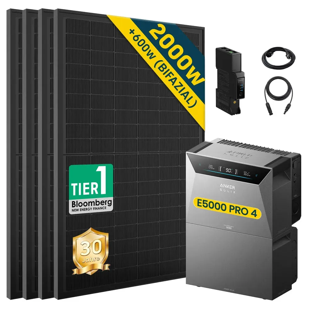 Balkonkraftwerk mit Speicher Anker SOLIX Solarbank 4 E5000 Pro 5kWh, Komplettes Photovoltaiksystem - 500W x4 🔥 / 1x BP5000 🔥 / Ohne Halterung