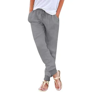 Jmwedia Leinenhose Damen Sommer Musselin Hose Damen Sommerhose Leicht Sommer Stoffhose Strandhose Einfarbig Locker Bequeme Freizeithose Chino Musselin Hose Mit Taschen - M