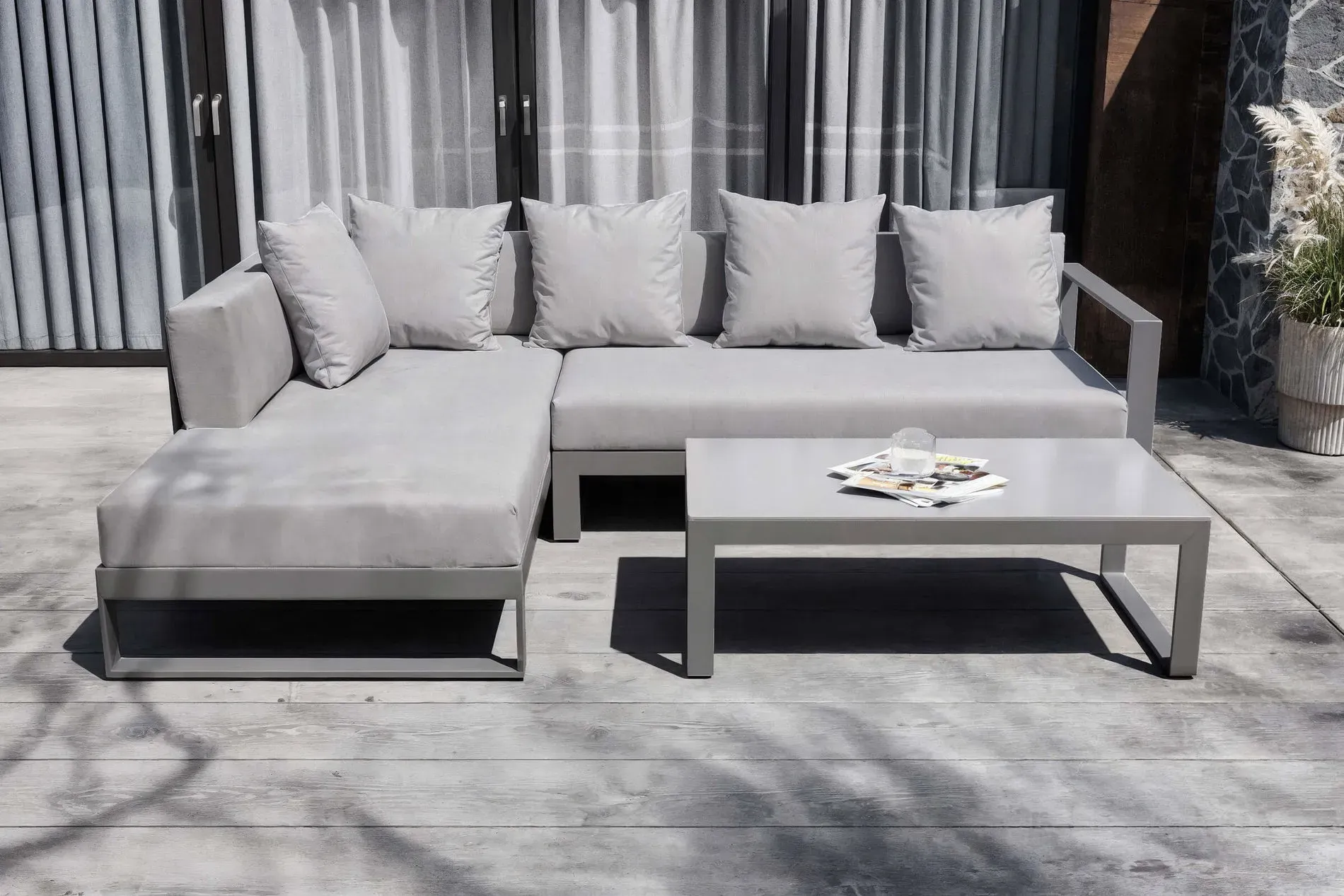 OUTFLEXX Willis Ecklounge, silber, Aluminium/Polyester, 5 Personen, inkl. Beistelltisch