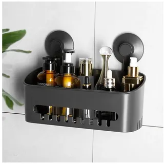 Elegear Duschablage (30X13cm) Dusch Ablage Ohne Bohren mit stark Saugnapf, 1-tlg., Schwarz Duschkorb mit 8 Haken grau