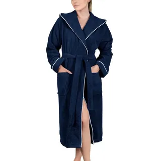 Laynenburg Damenbademantel Bademantel Damen Frottee Kapuze Baumwolle, Baumwolle, Gürtel, Frottee Kapuze Lang Baumwolle S-3XL blau XXXL | 124 cm