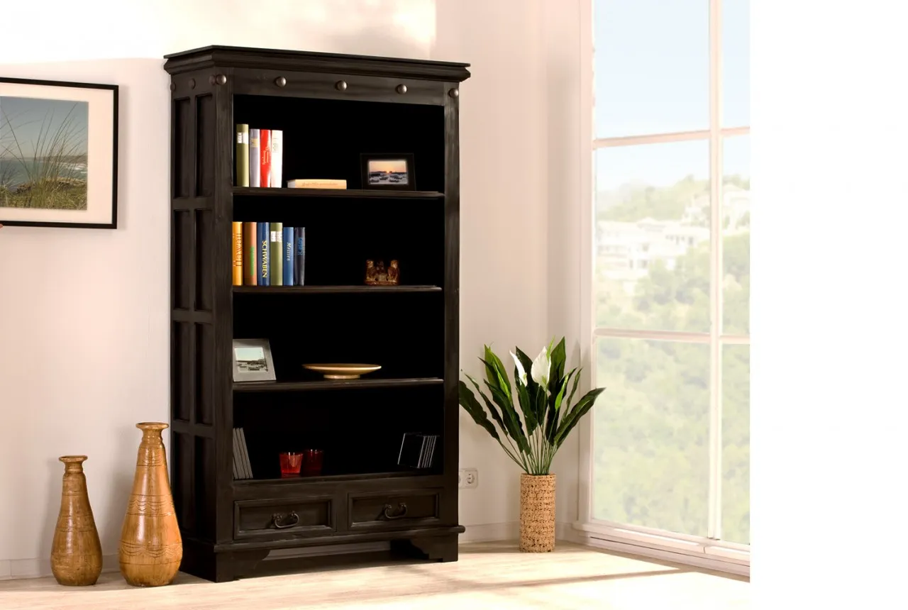 Mexico Kolonialstil Bücherregal - Bücherschrank - schwarz-braun - Massivholzmöbel - rustikal