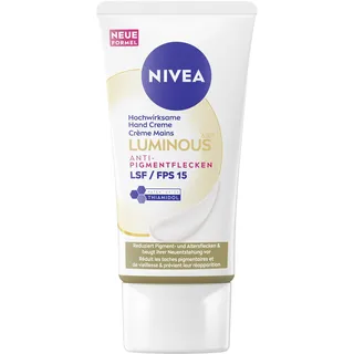 NIVEA LUMINOUS630 Anti-Pigmentflecken Hand Creme, Pflegecreme mit LSF 15 reduziert Pigmente und Flecken, Anti-Pigmentflecken Creme mit Hyaluron für 48h Feuchtigkeit (50 ml)