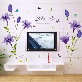 WandSticker4U® Wandtattoo Lilie Blumen in Lila (160 x 85 cm) I Blumen Lilien Pflanzen Schmetterling Zweig Baum I Wandtattoo für Wohnzimmer Kinderzimmer Küche Fliesen Erwachsene Teenager