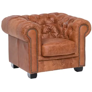 Woodkings® Chesterfield Sessel antik Echtleder Bürosessel Polstermöbel Designsessel Federkern Unikat Herrenzimmer englisches Leder Stilsessel (Cracker braun)